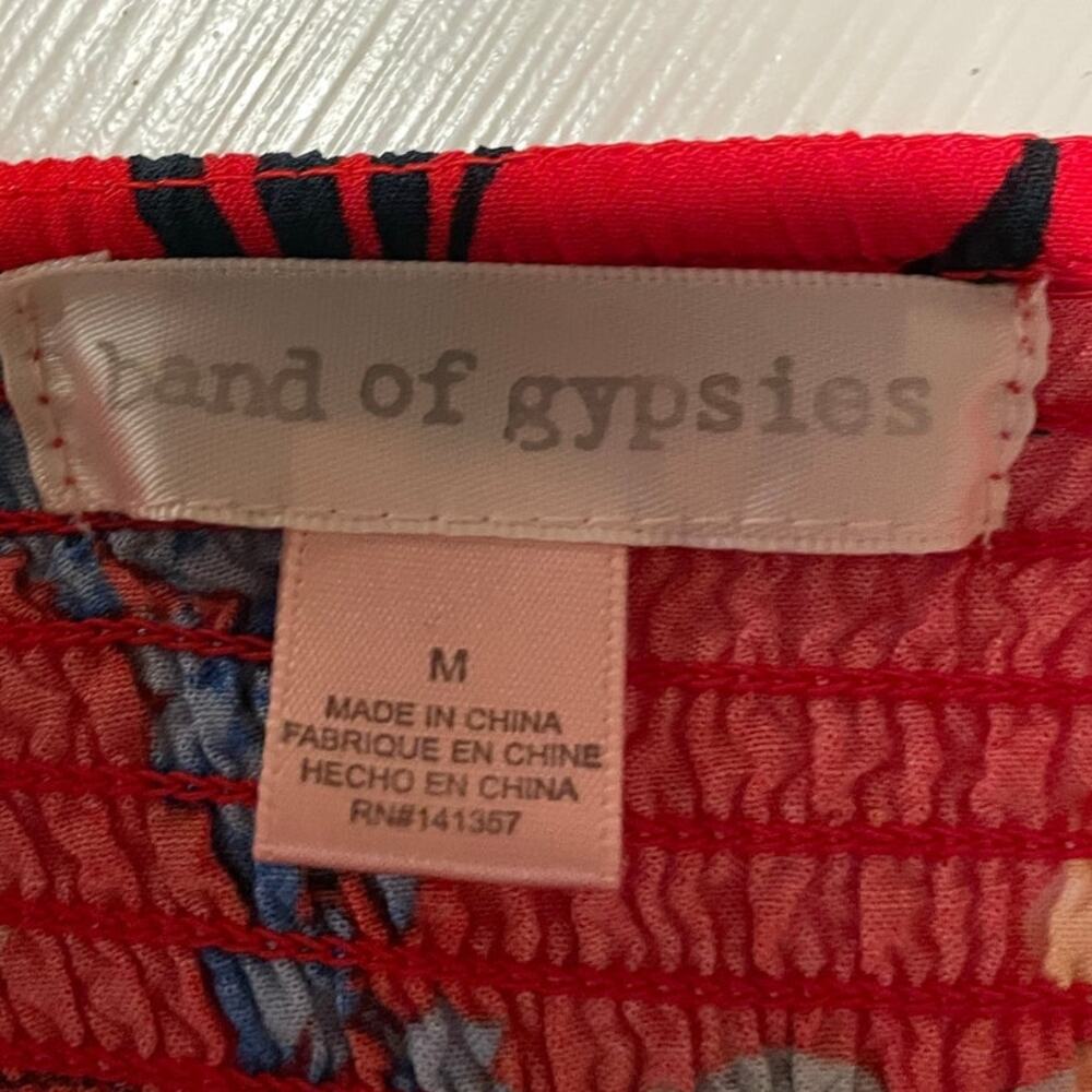 Band of Gypsies Floral Mini Dress Sz M Pockets Short Sleeves Tie Back Red - Picture 3 of 12